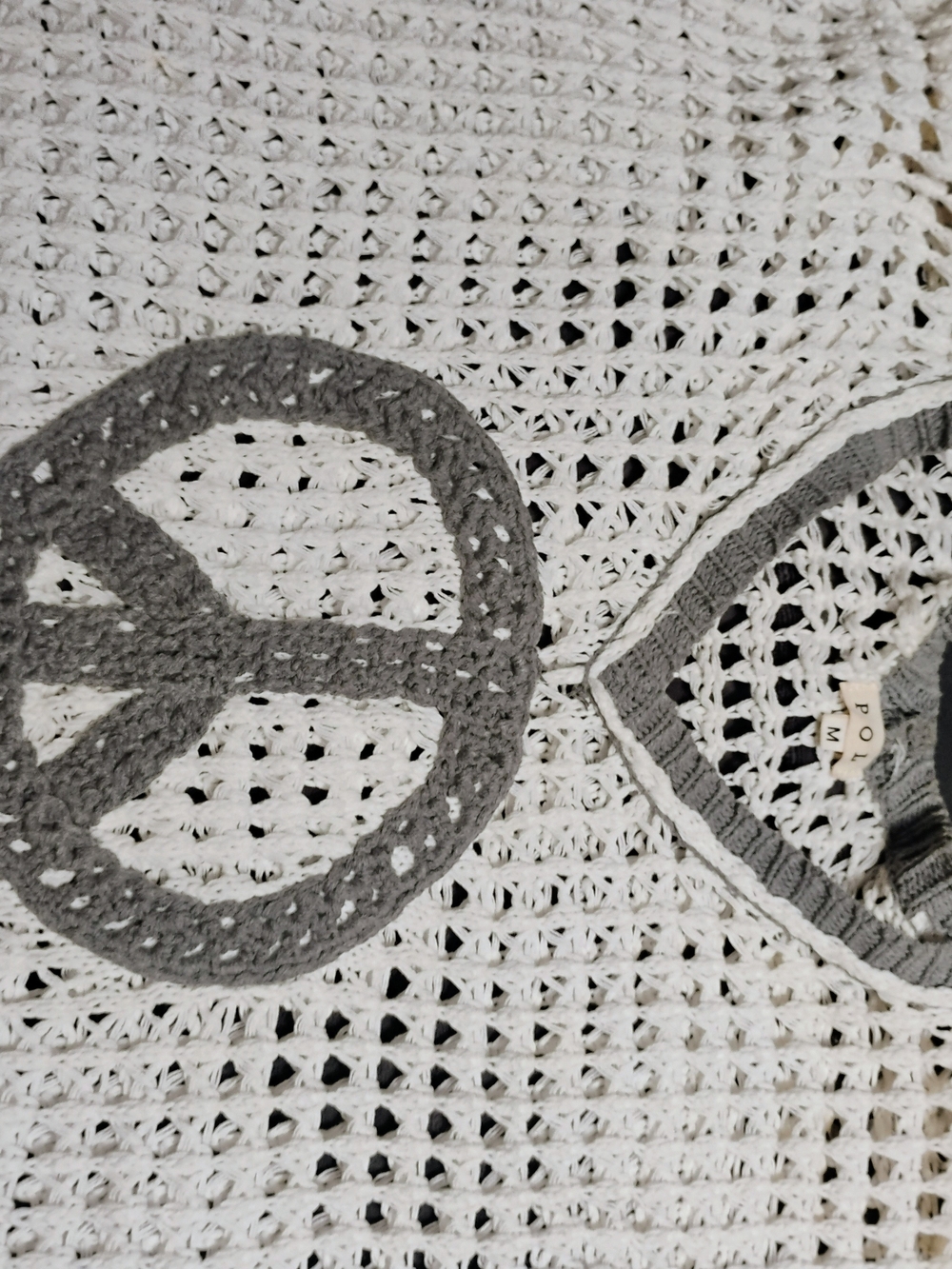POL Crochet Peace Sign Vest - White and Gray